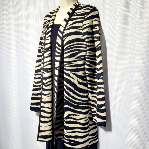 Evan-Picone Zebra Print Open Front Knit Cardigan Women's (L) - Picture 2 of 9